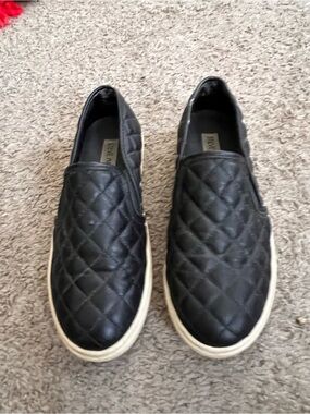 Steve Madden Black Quilted Slip-On Loafers with White Sole